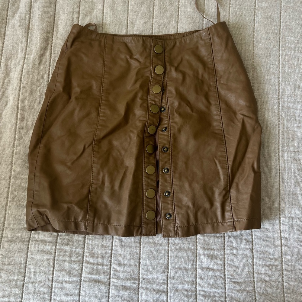 Free People Brown Mini Leather Skirt